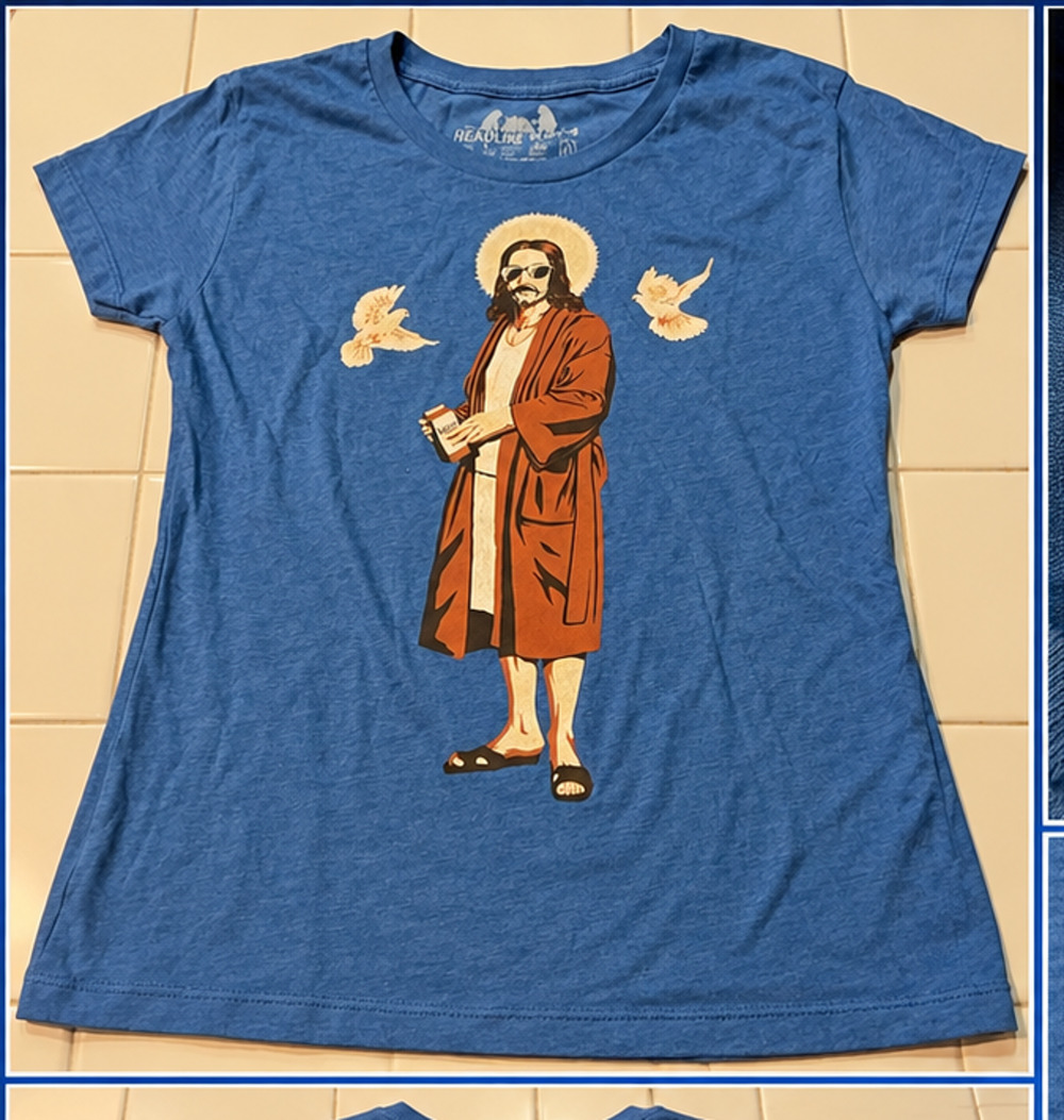 Headline Shirts Jesus The Dude Big Lebowski Graphic Tee Blue Women’s Small
